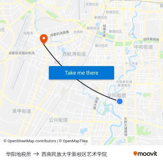 华阳地税所 to 西南民族大学新校区艺术学院 map
