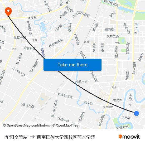 华阳交管站 to 西南民族大学新校区艺术学院 map