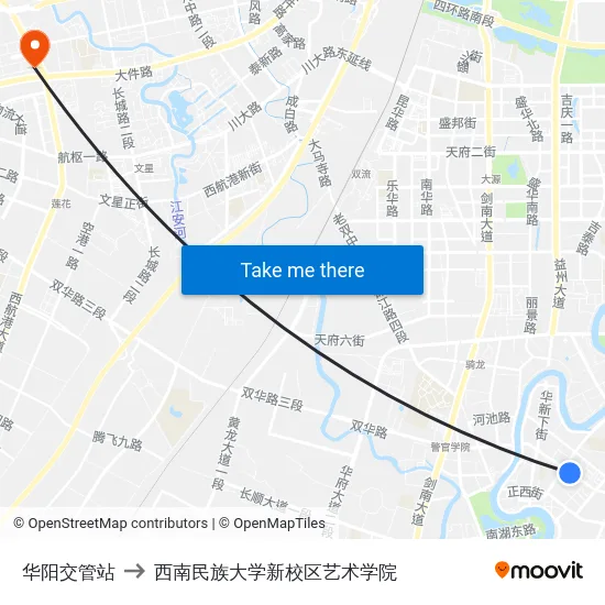 华阳交管站 to 西南民族大学新校区艺术学院 map