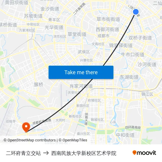 二环府青立交站 to 西南民族大学新校区艺术学院 map