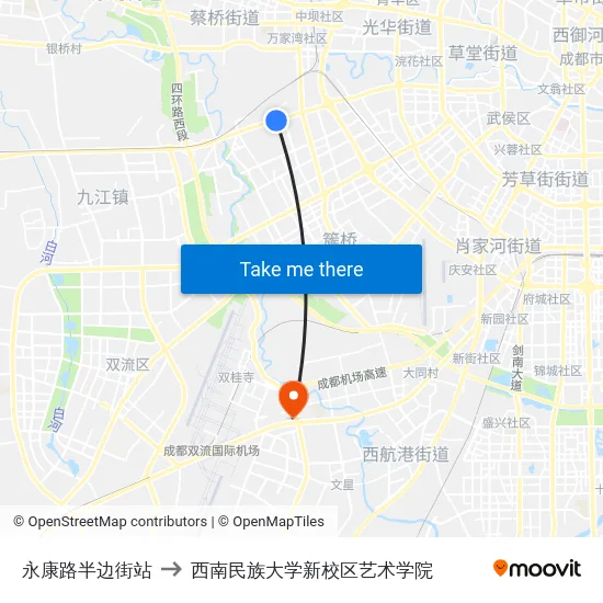 永康路半边街站 to 西南民族大学新校区艺术学院 map