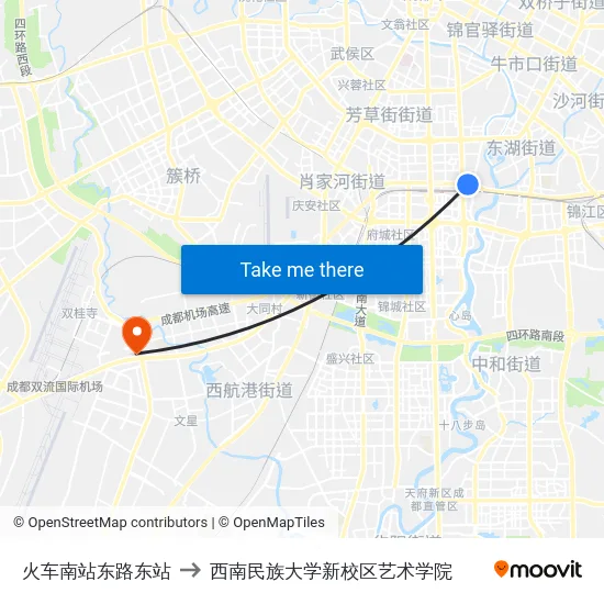 火车南站东路东站 to 西南民族大学新校区艺术学院 map