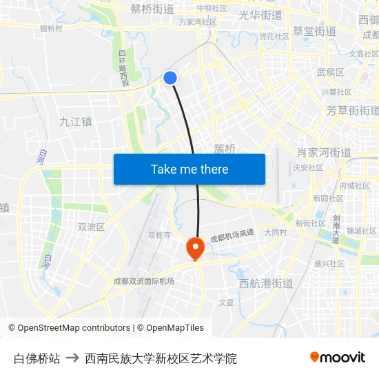 白佛桥站 to 西南民族大学新校区艺术学院 map