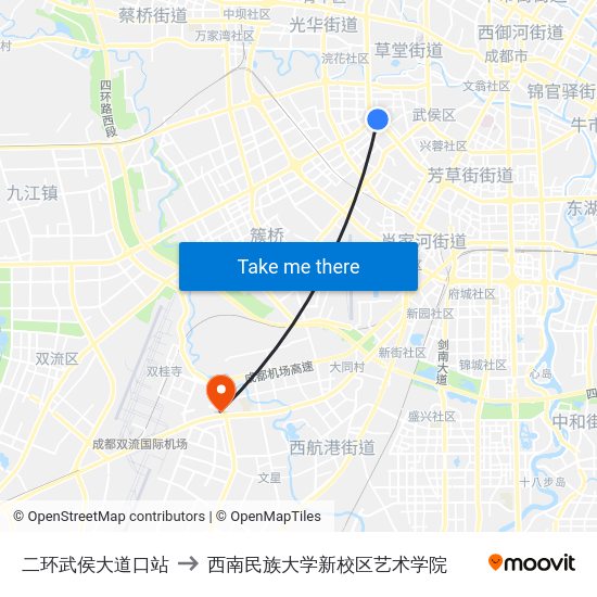 二环武侯大道口站 to 西南民族大学新校区艺术学院 map