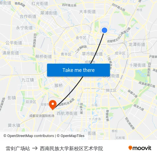 雷剑广场站 to 西南民族大学新校区艺术学院 map
