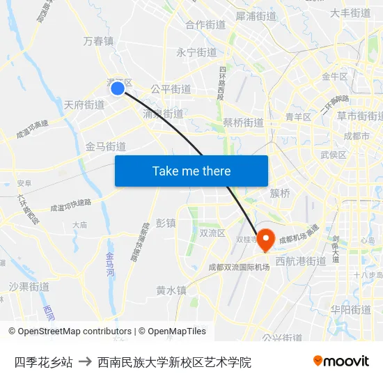 四季花乡站 to 西南民族大学新校区艺术学院 map