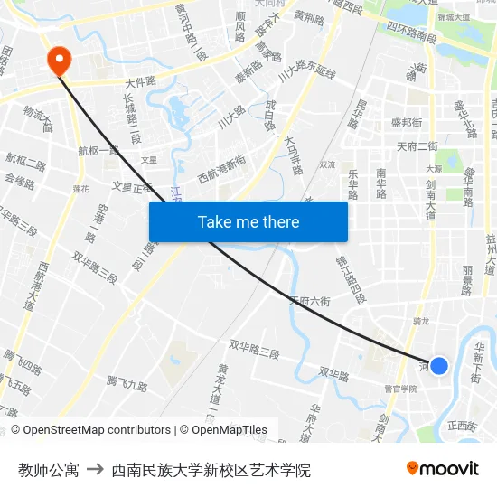 教师公寓 to 西南民族大学新校区艺术学院 map
