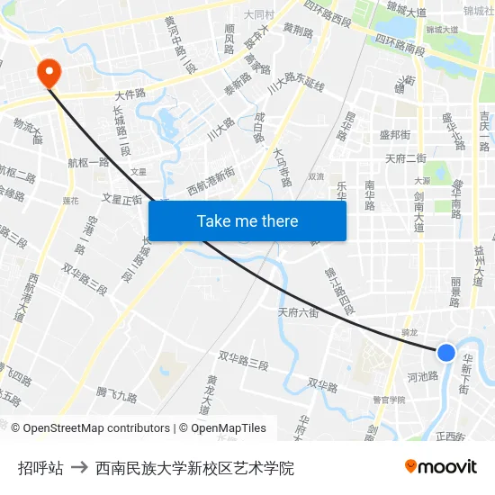 招呼站 to 西南民族大学新校区艺术学院 map