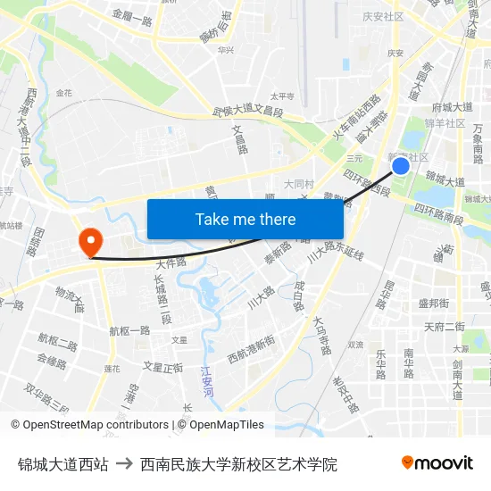 锦城大道西站 to 西南民族大学新校区艺术学院 map