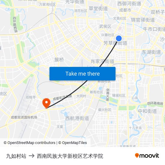 九如村站 to 西南民族大学新校区艺术学院 map