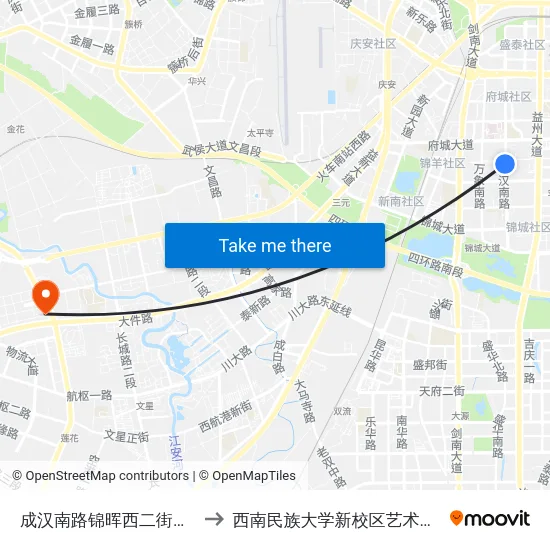 成汉南路锦晖西二街口站 to 西南民族大学新校区艺术学院 map