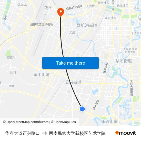 华府大道正兴路口 to 西南民族大学新校区艺术学院 map