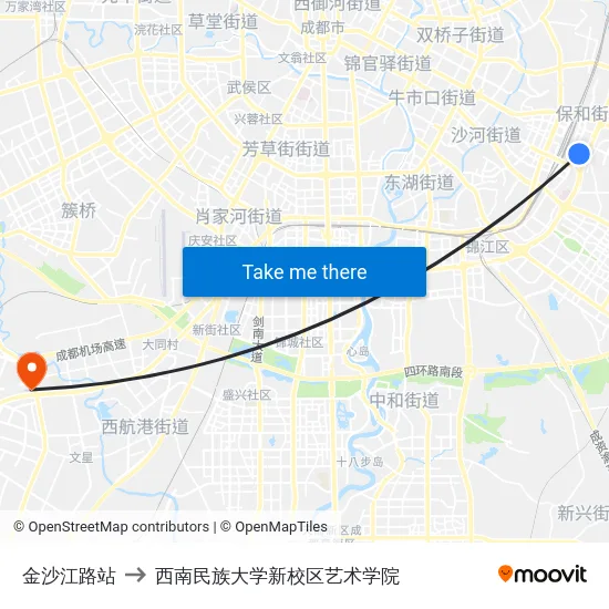 金沙江路站 to 西南民族大学新校区艺术学院 map