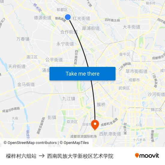 檬梓村六组站 to 西南民族大学新校区艺术学院 map