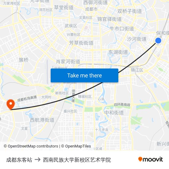 成都东客站 to 西南民族大学新校区艺术学院 map