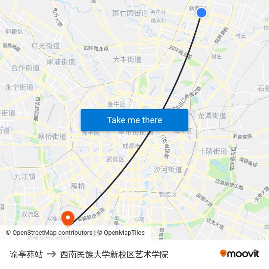 谕亭苑站 to 西南民族大学新校区艺术学院 map