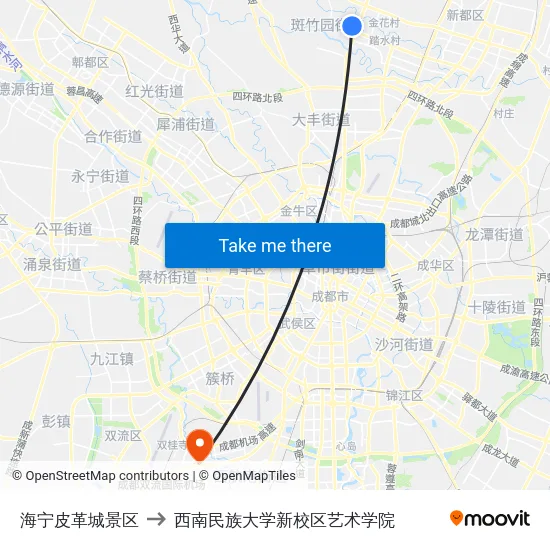 海宁皮革城景区 to 西南民族大学新校区艺术学院 map