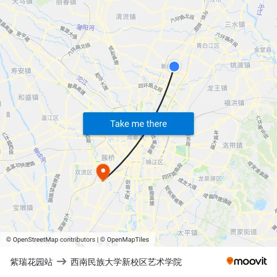 紫瑞花园站 to 西南民族大学新校区艺术学院 map