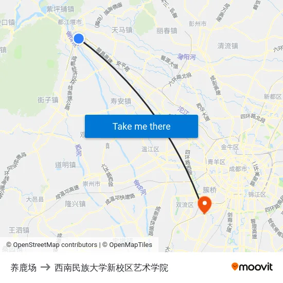 养鹿场 to 西南民族大学新校区艺术学院 map