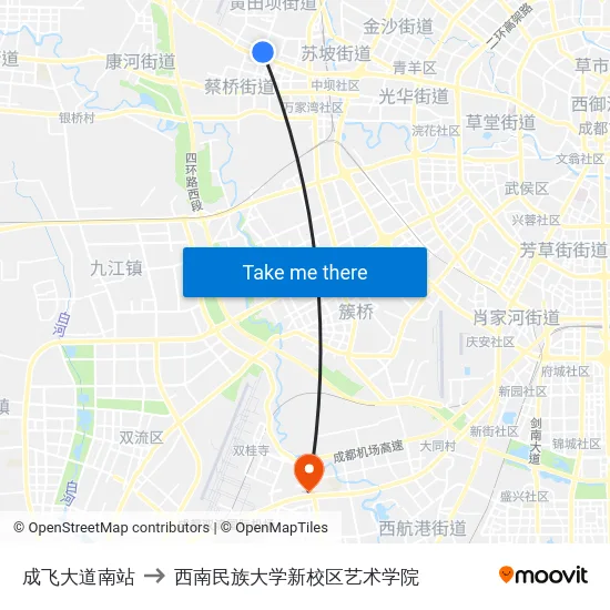 成飞大道南站 to 西南民族大学新校区艺术学院 map