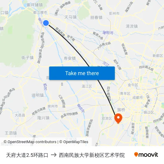 天府大道2.5环路口 to 西南民族大学新校区艺术学院 map