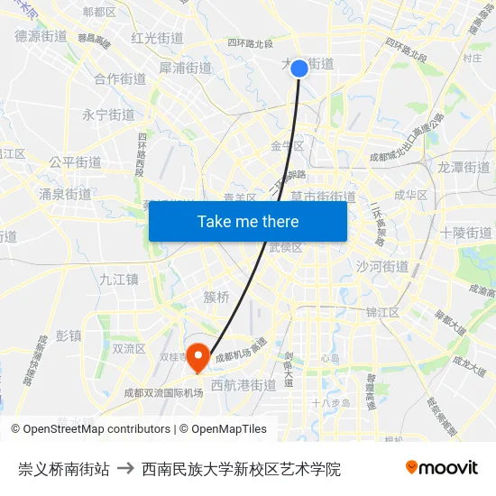 崇义桥南街站 to 西南民族大学新校区艺术学院 map