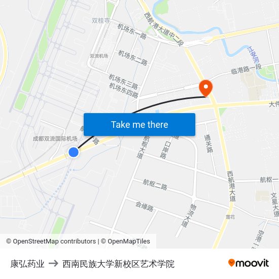 康弘药业 to 西南民族大学新校区艺术学院 map