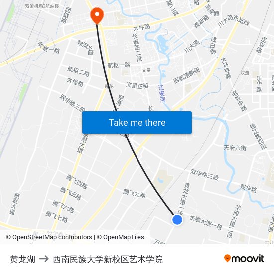 黄龙湖 to 西南民族大学新校区艺术学院 map