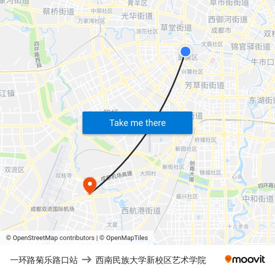 一环路菊乐路口站 to 西南民族大学新校区艺术学院 map