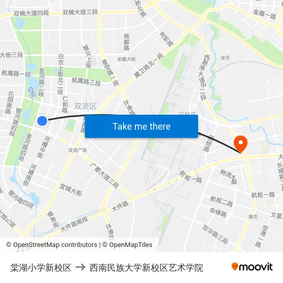 棠湖小学新校区 to 西南民族大学新校区艺术学院 map
