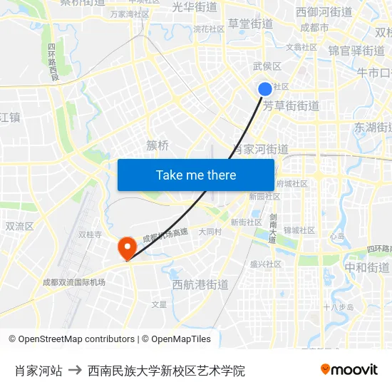 肖家河站 to 西南民族大学新校区艺术学院 map