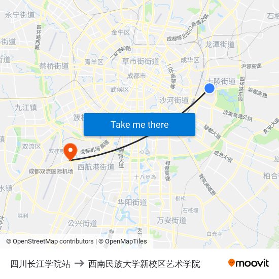 四川长江学院站 to 西南民族大学新校区艺术学院 map