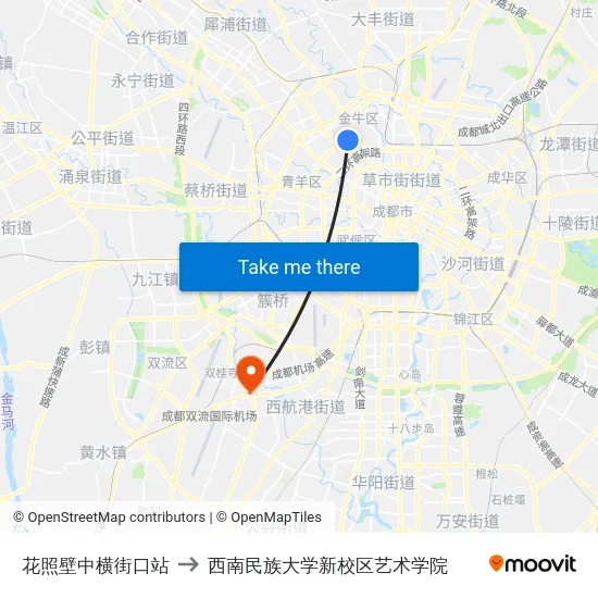 花照壁中横街口站 to 西南民族大学新校区艺术学院 map