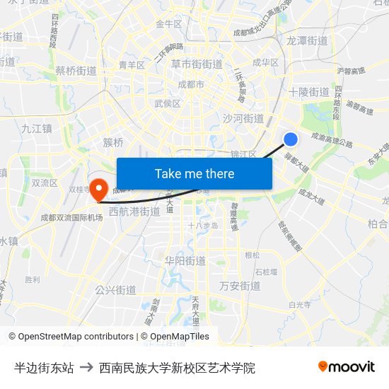 半边街东站 to 西南民族大学新校区艺术学院 map