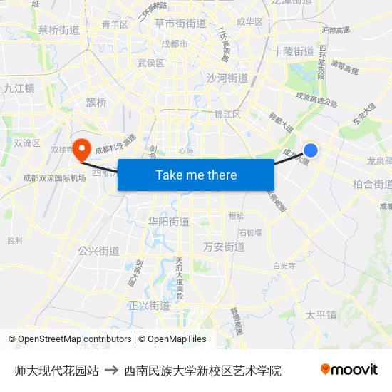 师大现代花园站 to 西南民族大学新校区艺术学院 map
