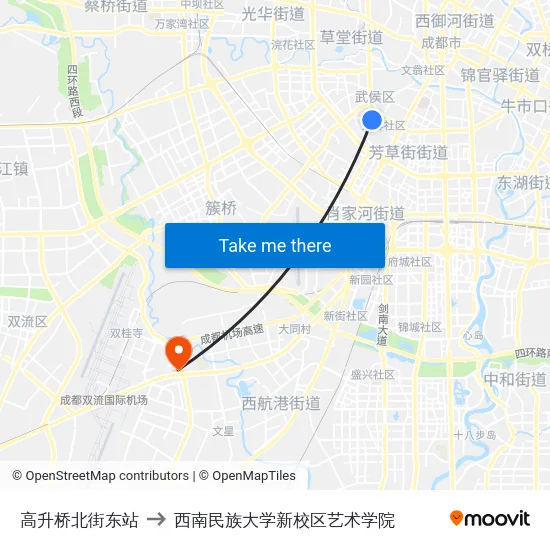 高升桥北街东站 to 西南民族大学新校区艺术学院 map