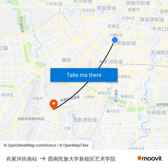 肖家河街南站 to 西南民族大学新校区艺术学院 map