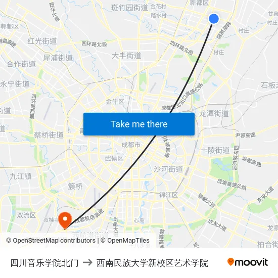四川音乐学院北门 to 西南民族大学新校区艺术学院 map