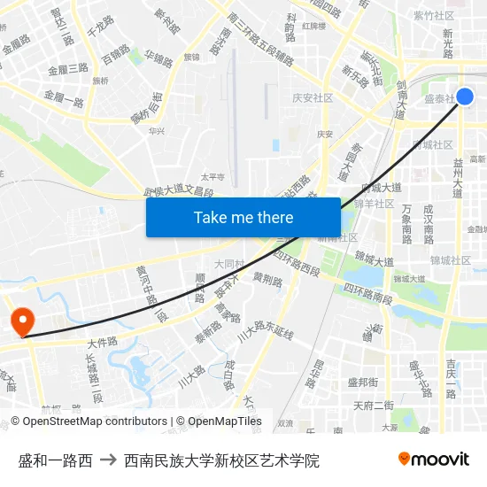 盛和一路西 to 西南民族大学新校区艺术学院 map