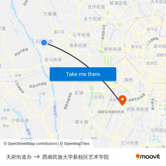 天府街道办 to 西南民族大学新校区艺术学院 map