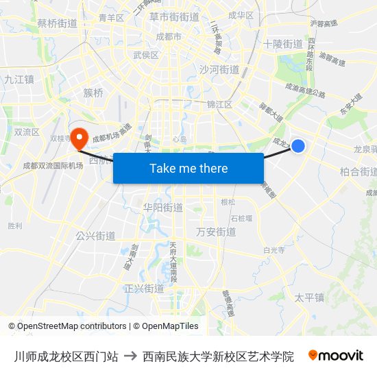 川师成龙校区西门站 to 西南民族大学新校区艺术学院 map