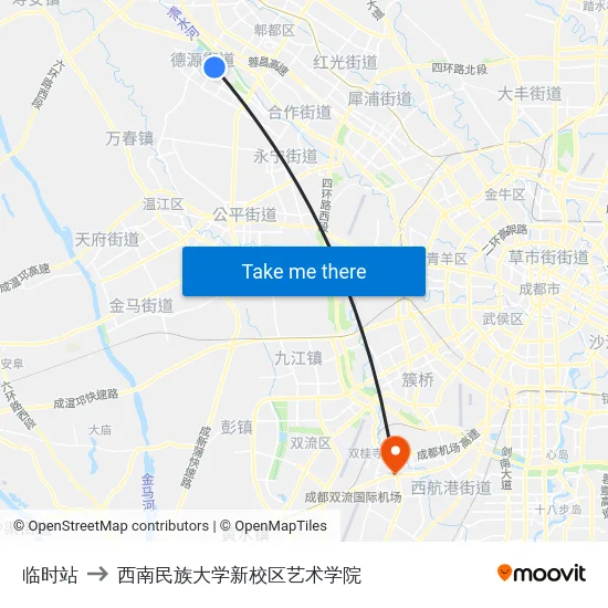 临时站 to 西南民族大学新校区艺术学院 map