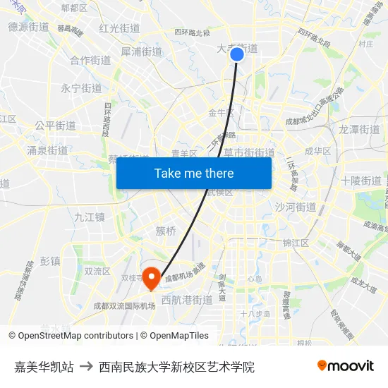 嘉美华凯站 to 西南民族大学新校区艺术学院 map