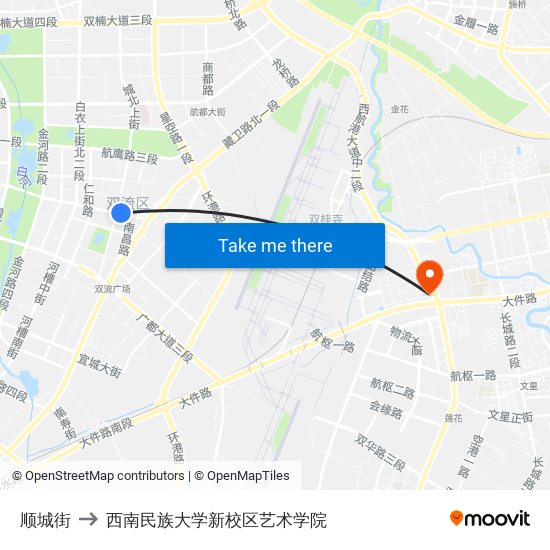 顺城街 to 西南民族大学新校区艺术学院 map