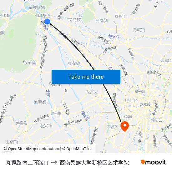 翔凤路内二环路口 to 西南民族大学新校区艺术学院 map