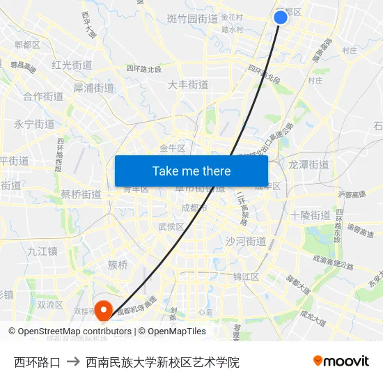 西环路口 to 西南民族大学新校区艺术学院 map