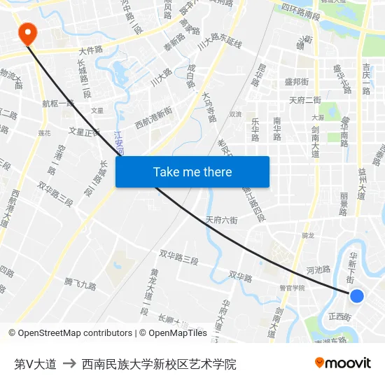 第V大道 to 西南民族大学新校区艺术学院 map