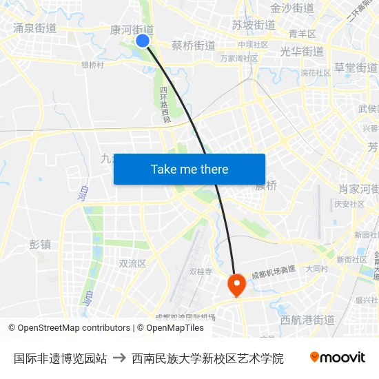 国际非遗博览园站 to 西南民族大学新校区艺术学院 map