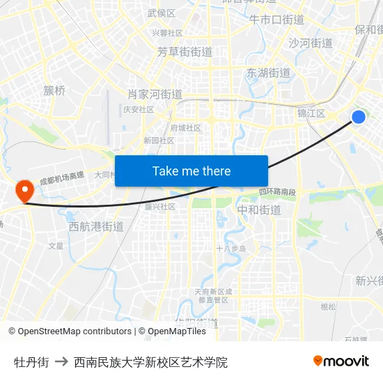 牡丹街 to 西南民族大学新校区艺术学院 map