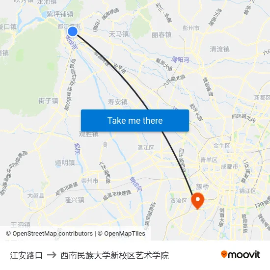 江安路口 to 西南民族大学新校区艺术学院 map